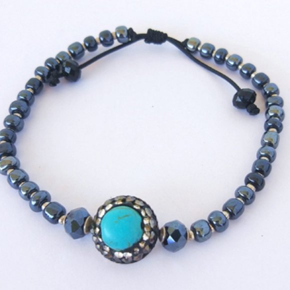 Turquoise Hematite Stone Elevator Cord Bracelet - Picture 2 of 2